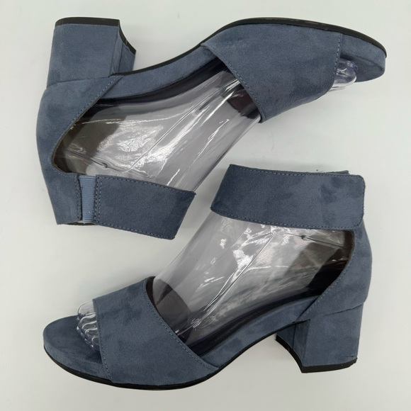 Jana Slate Blue Suede Block Heel Open Toe Ankle Strap Heels Size EU 37 H - Picture 8 of 13